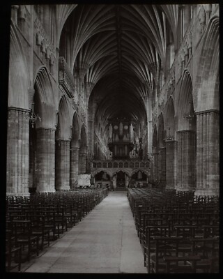 IMPOSING Magic Lantern Slide EXETER CATHEDRAL INTERIOR NO1 C1910 OLD PHOTO DEVON