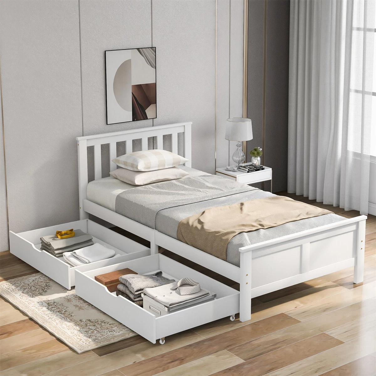 White solid 2024 wood bedroom furniture