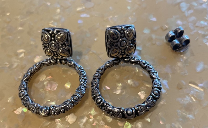 Angela by John Hardy 925 Sterling and 14k Hoop Dangle Earrings Pierced