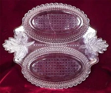 Maple Leaf Double Relish Dish Campbell Jones EAPG Clear Glass 1888