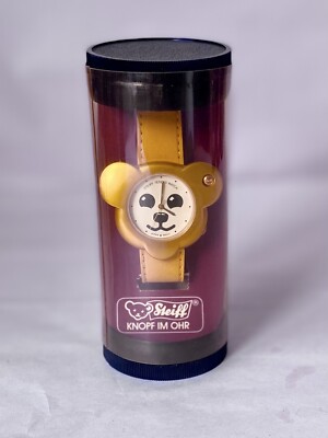 Steiff Wrist Watch Teddy Head Gold Strap NEW Boxed 1991 needs battery