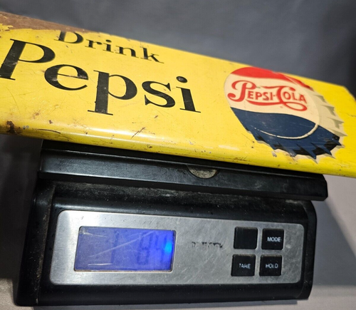1960's PEPSI COLA Single Dot Bottle Cap Metal Sign, Stout # M-203 14" X 5" - Picture 12 of 15