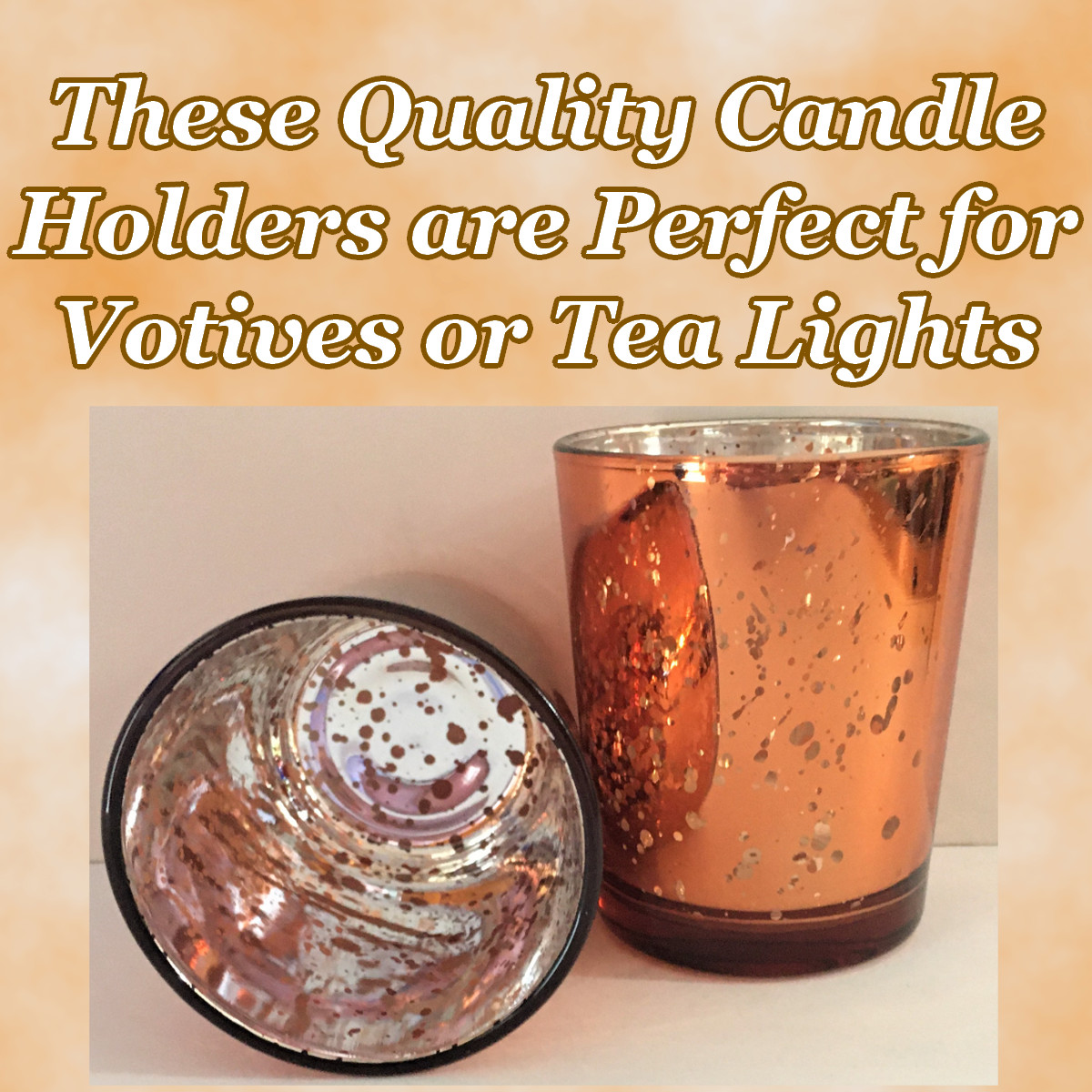2 Mercury Glass Candle Holders Copper Color Votive Tea Lights Halloween Theme!