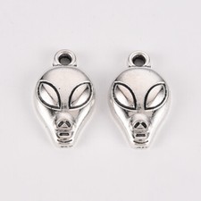 Tibetan Silver Charms Alien Face Head Sci Fi 19mm x 11mm 10pcs C396