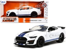 2020 FORD MUSTANG SHELBY GT500 WHITE W/STRIPES 1/24 DIECAST MODEL CAR JADA 32663