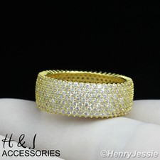 925 STERLING SILVER FULL ICY BLING CZ GOLD PLATED WEDDING BAND RING GR62