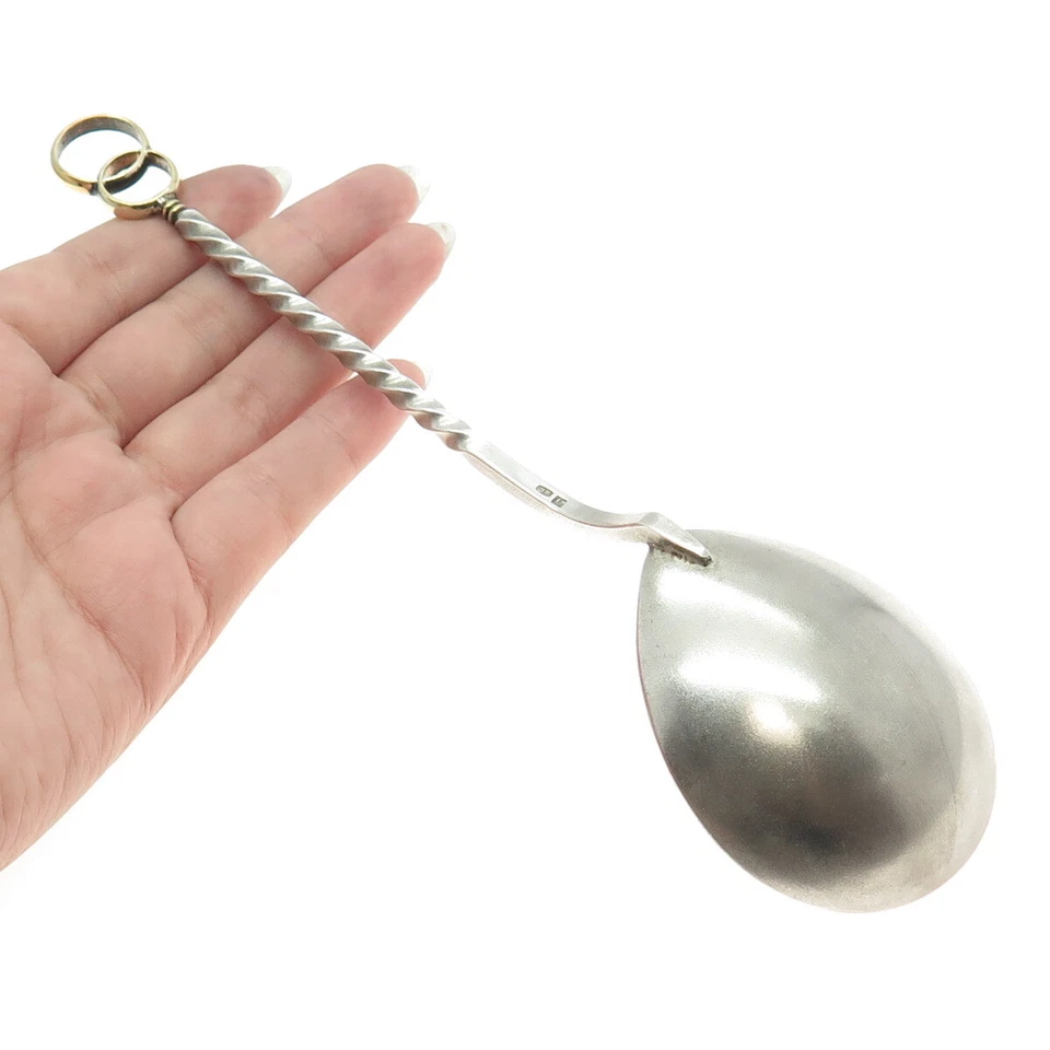 916 Silver 2-Tone Antique European Twisted Handle Wedding Salad Spoon 8" - Image 2 of 4
