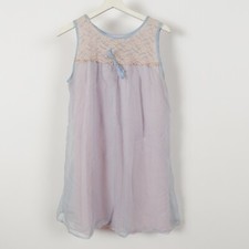 Vintage 70s Nightgown Purple Tie House Dress White Lace Sheer Medium Made in USA