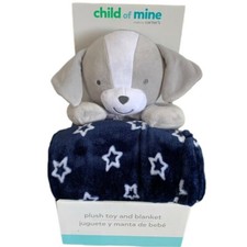 Carters CHILD OF MINE Plush PUPPY BLANKET Set Gray Navy Stars Security Lovey New