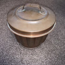 Antique Jelly Pudding Steamer Copper Tin Lined Bundt Round Fluted With Lid AES
