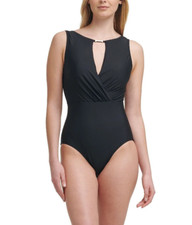Calvin Klein Women's High-Neck One-Piece Swimsuit Black Size 12 4659