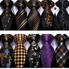 Mens Tie New Lot Jacquard Paisley Solid Striped Necktie Hanky Cufflinks Set