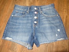 Old Navy Jean Shorts Girls 14 Pastel Button Fly Medium Wash Frayed Denim