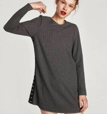 ZARA Trafaluc Gray Pinstripe Dress XS Side Hook Detail