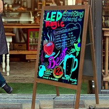 Wooden Frame A Board Pavement Sign Shop Bar LED Advertising Chalkboard w/ Remote