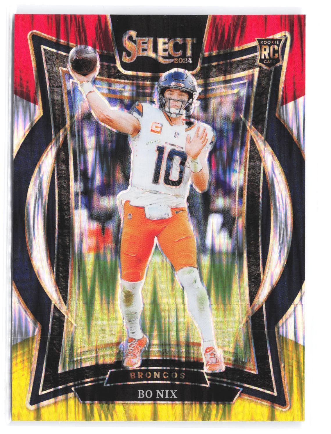 2024 Panini Select #30 Bo Nix Red & Yellow Prizm Shock