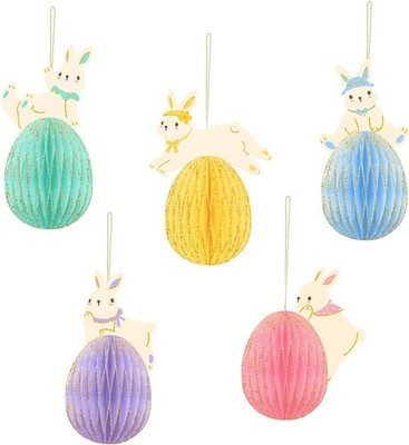 Easter Decorations,5 PCS Easter Bunny Egg Honeycomb Hanging Ornaments