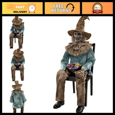 4.5ft Scary Sitting Scarecrow Animatronic Decoration - Halloween Prop, Multicolo