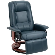 Faux Leather Reclining Lounge Chair Swivel Recliner Sofa Seat w/ Wood Base Blue
