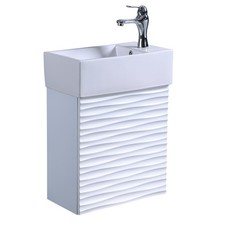 White Ripple Wall Mount Vanity Bathroom Sink with Chrome Faucet, Drain, Overflow