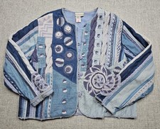 Coldwater Creek Jacket Womens XL Blue Patchwork Crochet Boho Quilted Artsy