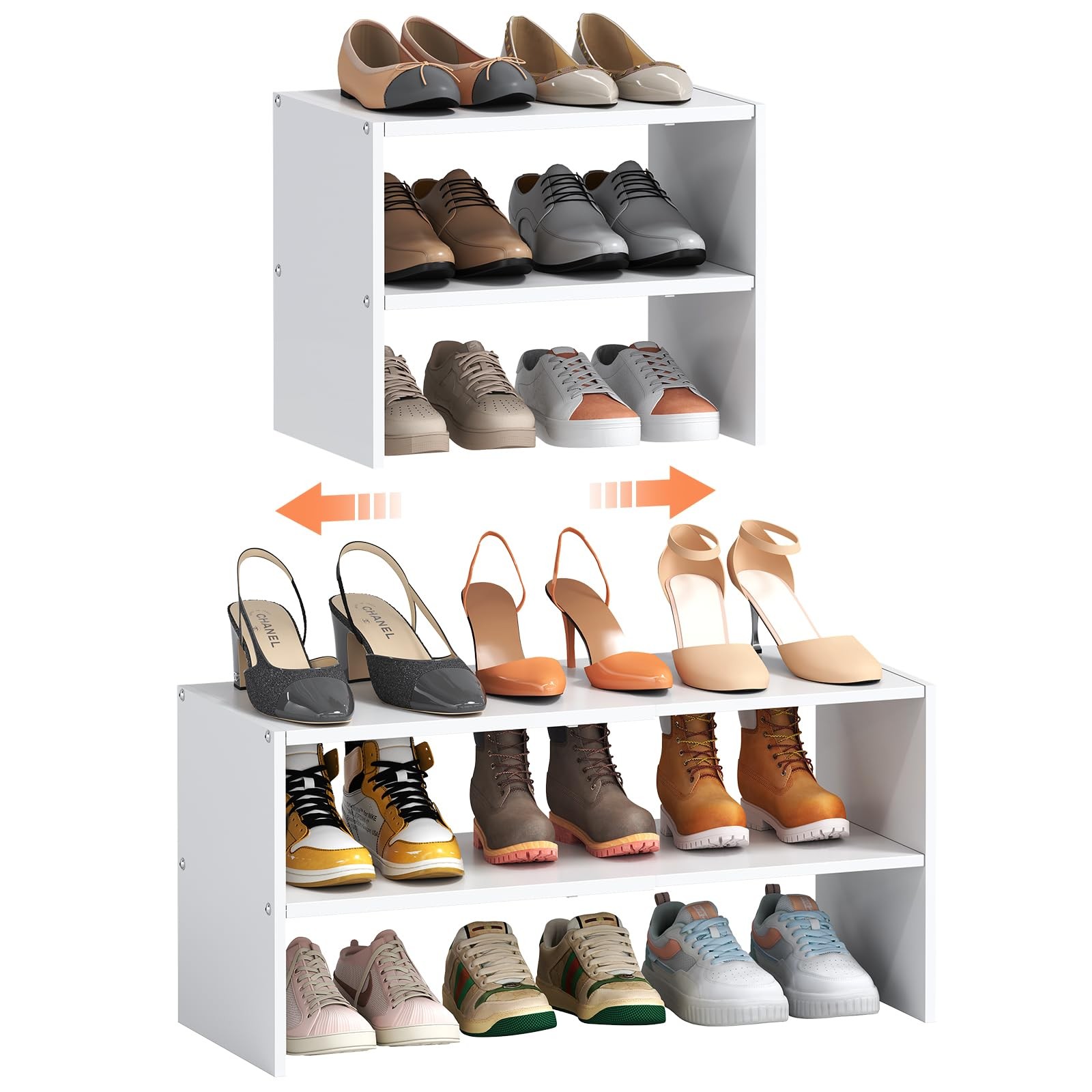 2-Tier Expandable Stackable Shoe Rack Organizer for Closet Storage