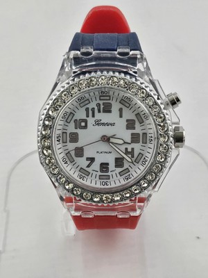 Mens Geneva Platinum Light Up Colors Patriotic USA 4th Of July New Battery Runs