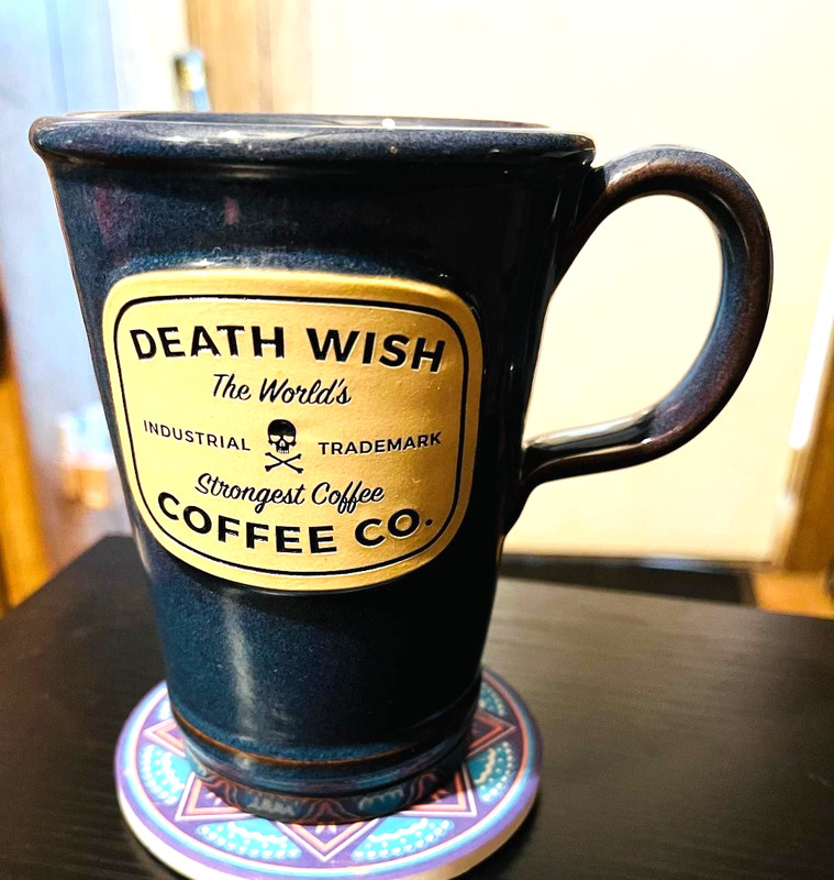 Deathwish Coffee Mug 2018 Deneen Pottery Blue Industrial Trademark #827