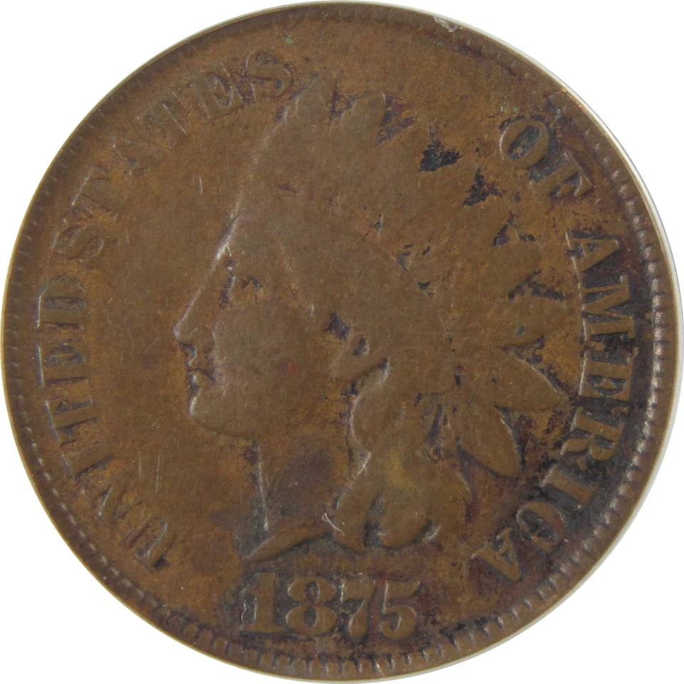 1875 Indian Head Cent F 15 ANACS Penny 1c Coin SKU:I22209 - Image 3 of 4