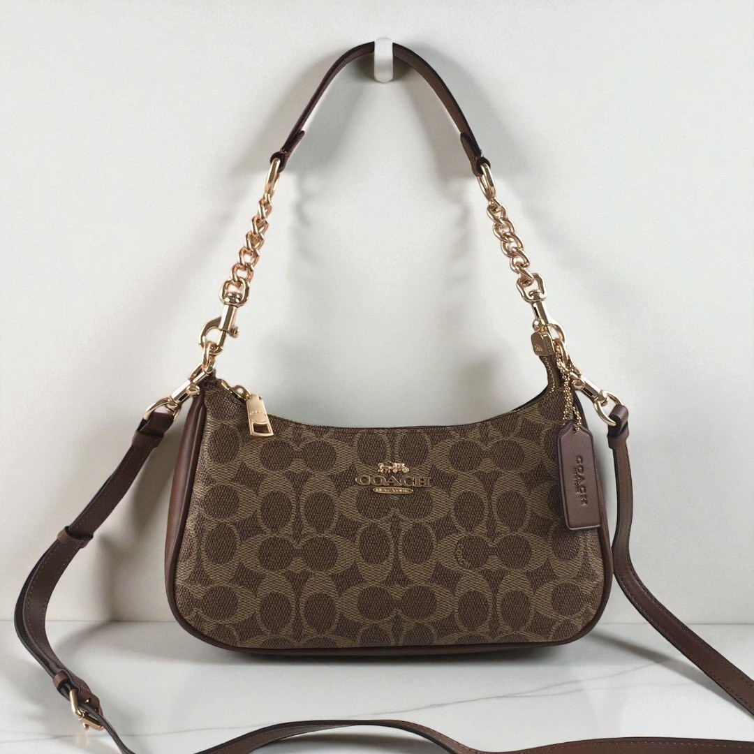 COACH Teri 2Way Shoulder Bag CA548 Maple Signature Canvas Brown