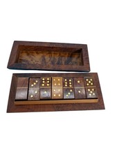 Vintage Italian Style Wooden Domino Set 28 Tiles Burl Wood Box Inlaid Game Decor