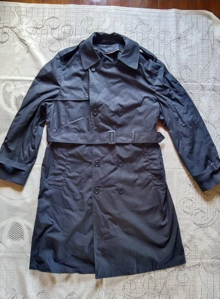 VINTAGE 90s DSCP Mens 42R Trench Coat All Weather, US Military Navy Blue Coat