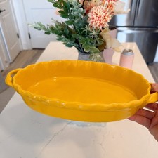 BIA Yellow Scalloped Oval Baking Dish w/ Handles 10” Ceramic Casserole