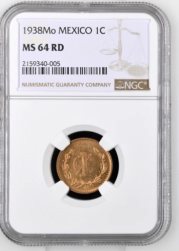1938 MEXICO Mo 1C Centavo Bronze KM# 415 NGC MS 64 RD