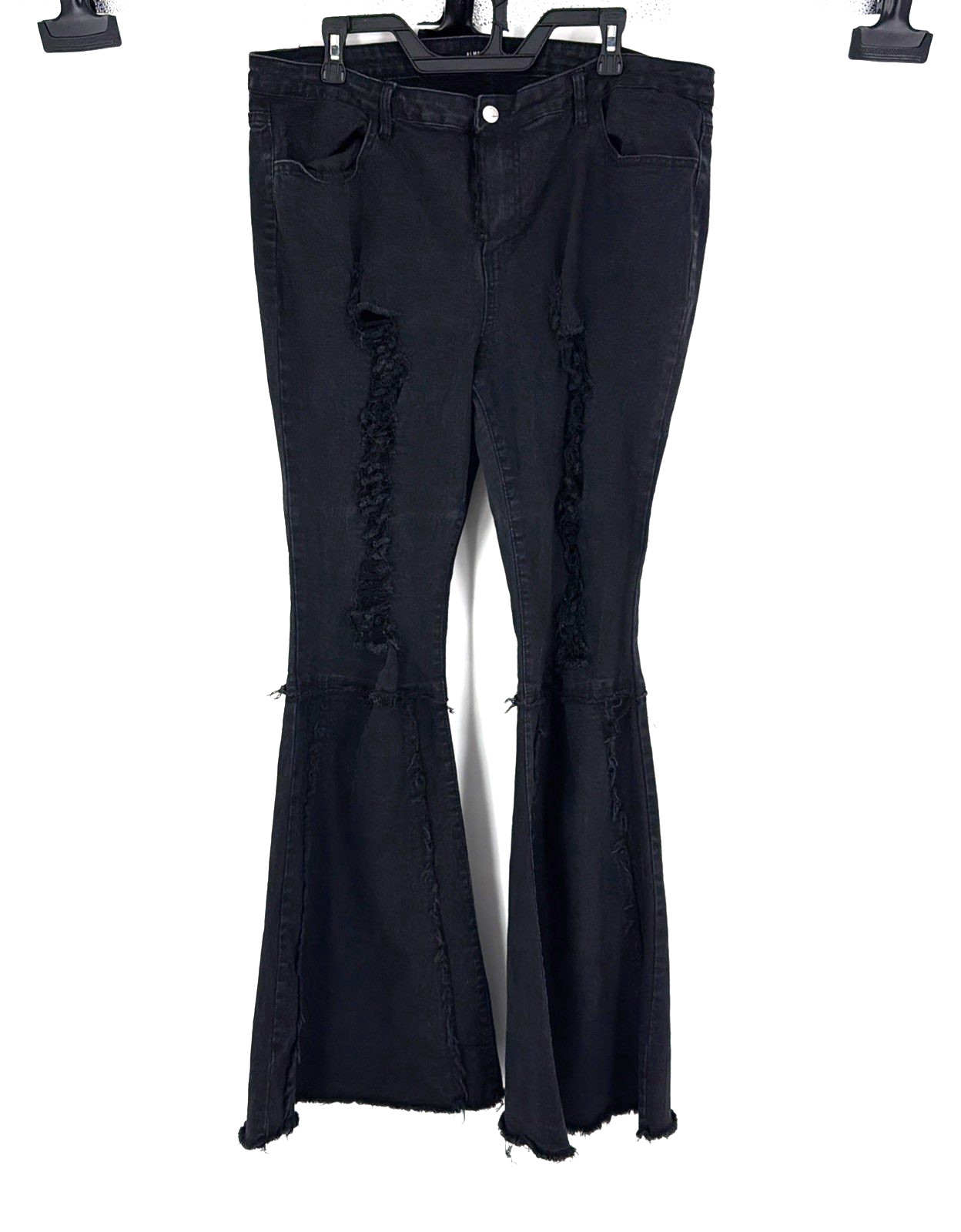 Almost Famous Black Distressed Jeans Stretch 18 Bell Bottom Flare 90s Grunge Y2K