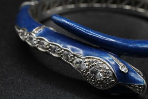Vintage signed R Joora sterling silver blue enamel cubic zirconia snake bracelet