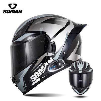 Motorcycle Bluetooth Intercom Headset Video Recorder Dual Visors Modular Helmets