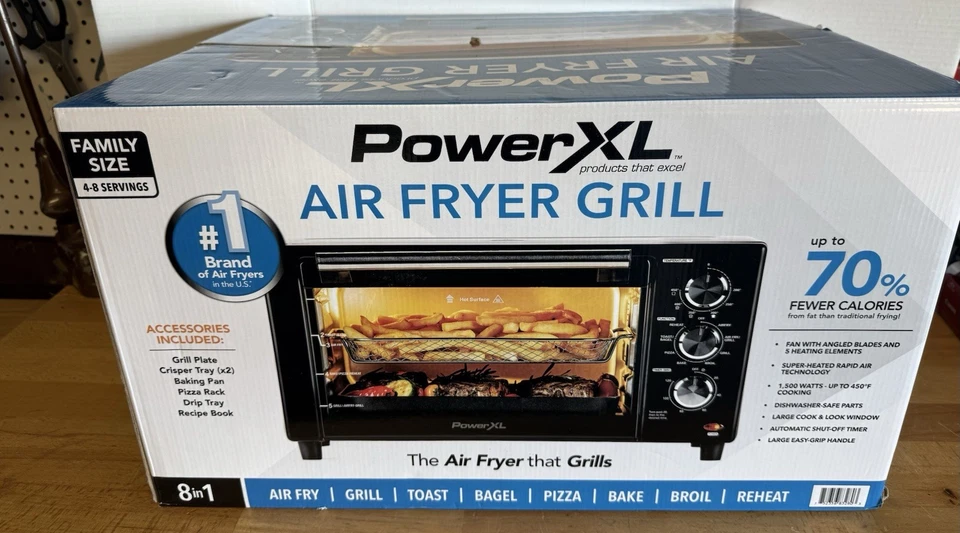 Power XL Schwarz Air Fryer Grill 8 in 1 bis 450 Grad Kochen🔵⚫ NEU