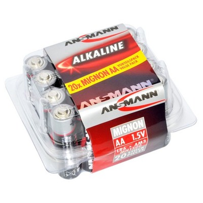 Ansmann Alkali-Mangan Rundzelle Red 1,5V LR6 AA, Mignon 1 Pack = 20 Batterien