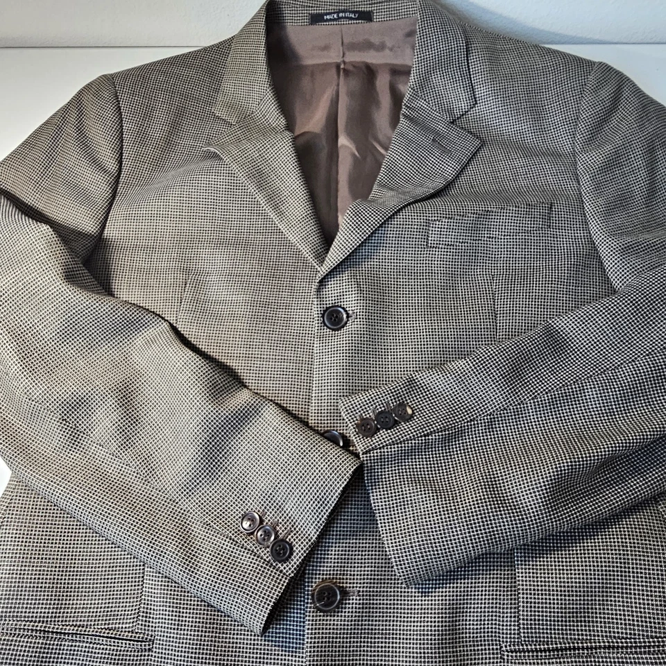 42R ARMANI COLLEZIONI Brown Micro Check Wool Silk Sport Coat Jacket Blazer Italy - Image 2 of 4