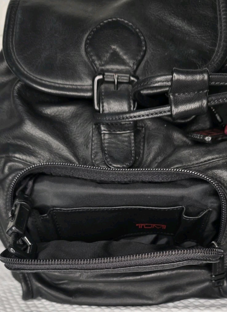 Tumi Mini Black Leather Drawstring Backpack Style… - image 4