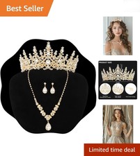 Elegant Gold  Crystal Jewelry Set: Tiara Necklace Earrings for Birthday  Prom