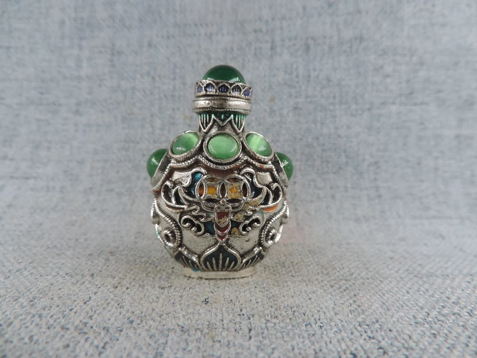 Maravillosa botella de tabaco Cloisonne china ahuecada hecha a mano G Foto 2 de 4