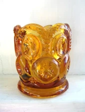 Vintage Honey Amber Glass L.E. Smith Moon & Stars Toothpick Holder 1960s 1970s