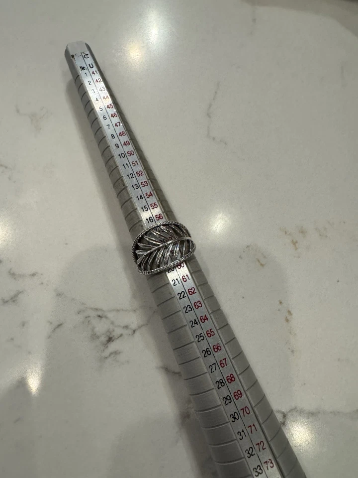 Pandora Sterling Silver Signed Clear CZ Tropical Palm Leaf Ring Size 8.5. - Image 3 of 4