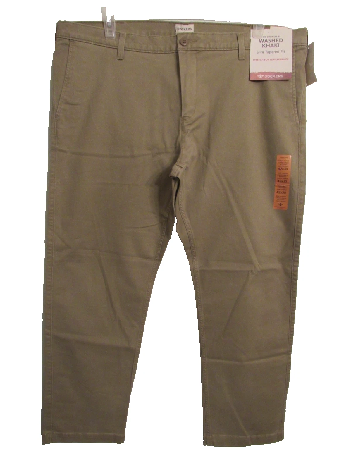 Dockers mens broken in washed khaki slim tapered fit stretch performance 42X30