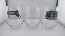 3 Boston Stemless Glasses Massachusetts. New. Made In The USA!