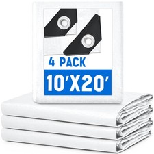 4 Pack 10 x 20 ft White Tarps, 5.5 Mil Heavy Duty 10 x 20 ft,