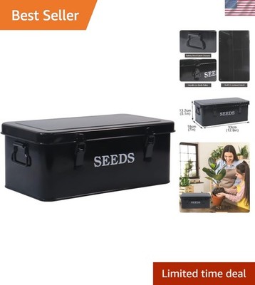 Portable Garden Seed Organizer - Metal Seed Bin with Hinged Lid & 4 Compartments
