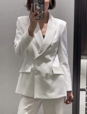ZARA GIACCA BLAZER DONNA DOPPIOPETTO SPALLACCI BIANCO 2205/597/620 XS